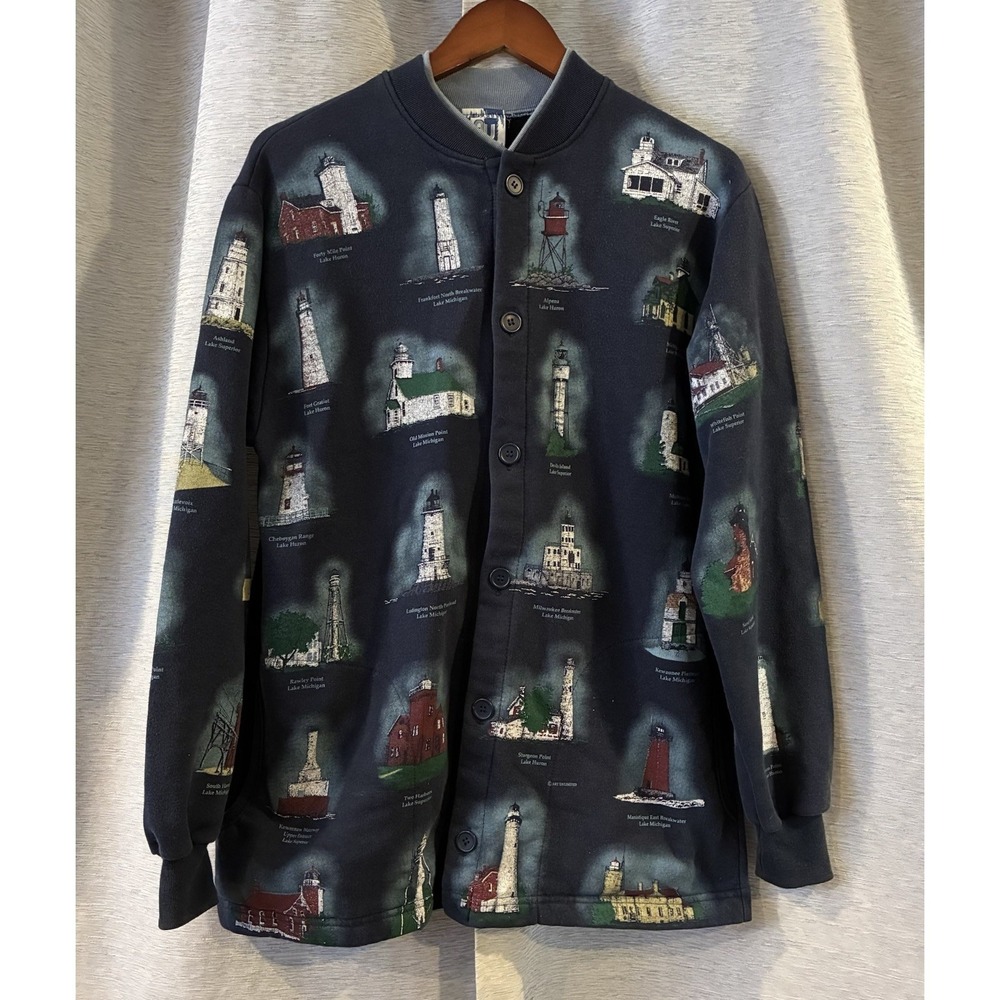 Vintage Michigan Lighthouse Sweatshirt Mens Medium Lakes‎ Superior Art Unlimited